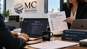 Abogados asesorando a una empresa sobre su política de uso de inteligencia artificial, ChatGPT y cumplimiento del AI Act